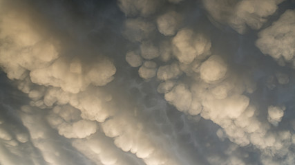 chmury burzowe Mammatus
Te dziwne chmury znane też jako zjawisko mamma. U podstawy w dolnej części chmury tworzą się efektowne wypukłości.