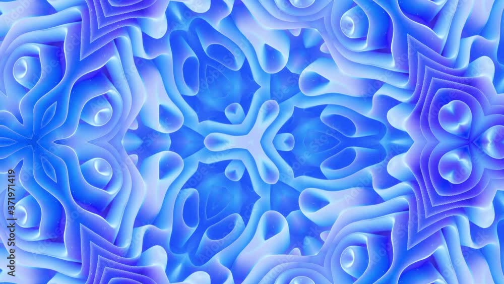 Poster smooth looped animation of 3d abstract soft matte shape like flower or mandala, symmetrical structur