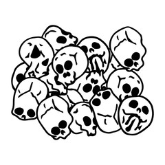 Set skulls. Mountain skulls. Hand drawn sketch bunch of skulls. Vector illustration.