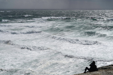 Mer démontée pendant une tempête, sur la côte sauvage de Belle-ile-en-mer, Bretagne