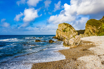 Aerial view of the beautiful coast at Maling Well, Inishowen - County Donegal, Ireland