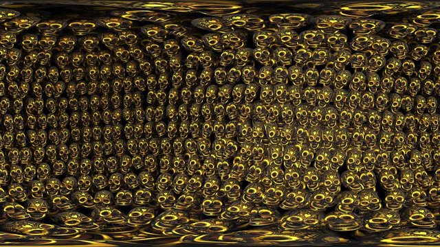 Equirectangular environment map of golden skulls. Spherical panorama 360 virtual reality 3D rendering for environment or reflection map 