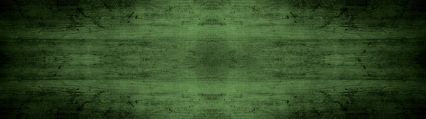 Abstract grunge old dark green painted colored wooden texture - wood background panorama long banner
