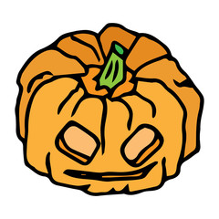 Pumpkin with a face. Vector illustration pumpkin, lamp jack on Halloween. Hand drawn pumpkin lamp jack.