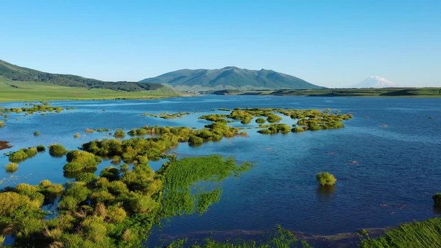  Aerial view Aparan Reservoir in the Armenia. aerial shot Aparani Jrambar, Aparani Lich. 