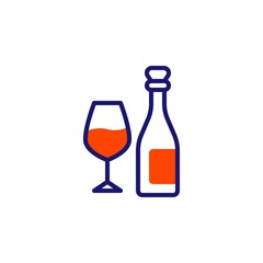 Bottle and glass of wine line icon. linear style sign for mobile concept and web design. Wine bottle with wineglass outline vector icon. Symbol, logo illustration. Vector graphics