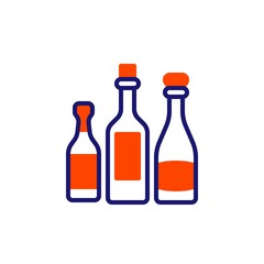 Three bottle of wine line icon. linear style sign for mobile concept and web design. Alcohol beverage bottles outline vector icon. Symbol, logo illustration. Vector graphics