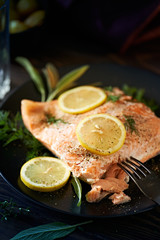 salmon steak with lemon