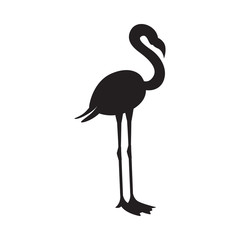 Black silhouette or contour of flamingo flat vector illustration isolated.