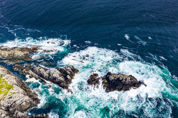 Aerial view of the coastline at Malin Head in Ireland