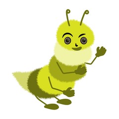 a cheerful green caterpillar. color hand-drawn isolated on a white background in the style of flat art.