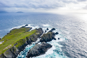 Aerial view of the coastline at Malin Head in Ireland