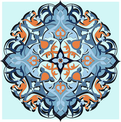 Gray floral pattern on the blue background