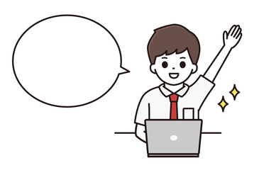 男子学生 パソコン 吹き出し イラスト