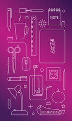 Fototapeta premium Thin line style workplace tools.Vector illustration.