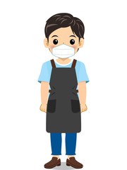 エプロンを着た若い男性