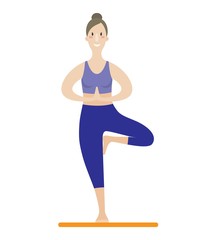 Cartoon woman in yoga position. Vector illustration in flat style