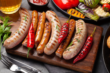 Grilled sausages and vegetables