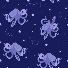 Seamless vector illustration with octopuses