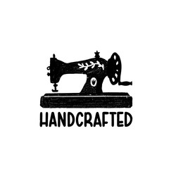 Handcrafted icon or logo. Vintage stamp icon with a retro sewing machine and hand crafted inscription.
