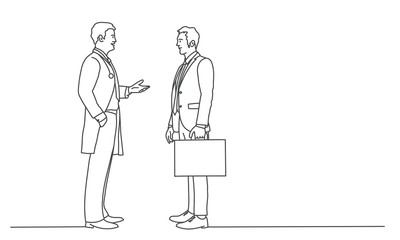 Line drawing vector illustration of doctor and businessman.