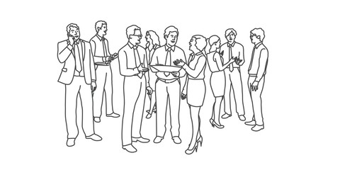 Crowd of business people. Line drawing vector illustration.