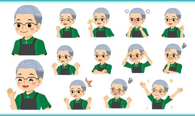 エプロンを着た年配の男性