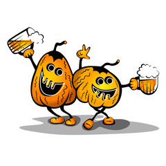 Halloween pumpkins with mugs