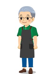 エプロンを着た年配の男性