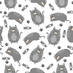 Cute Hand Drawn Cat seamless pattern. Good for txetile print, wall paper , wrapping paper, gifts design.