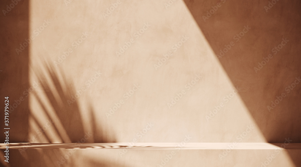Aufkleber minimal cosmetic background for product presentation. sunshade shadow on beige plaster wall. 3d rend