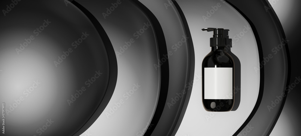 Poster minimal background for branding and product presentation. cosmetic bottle on gradient step circle ge