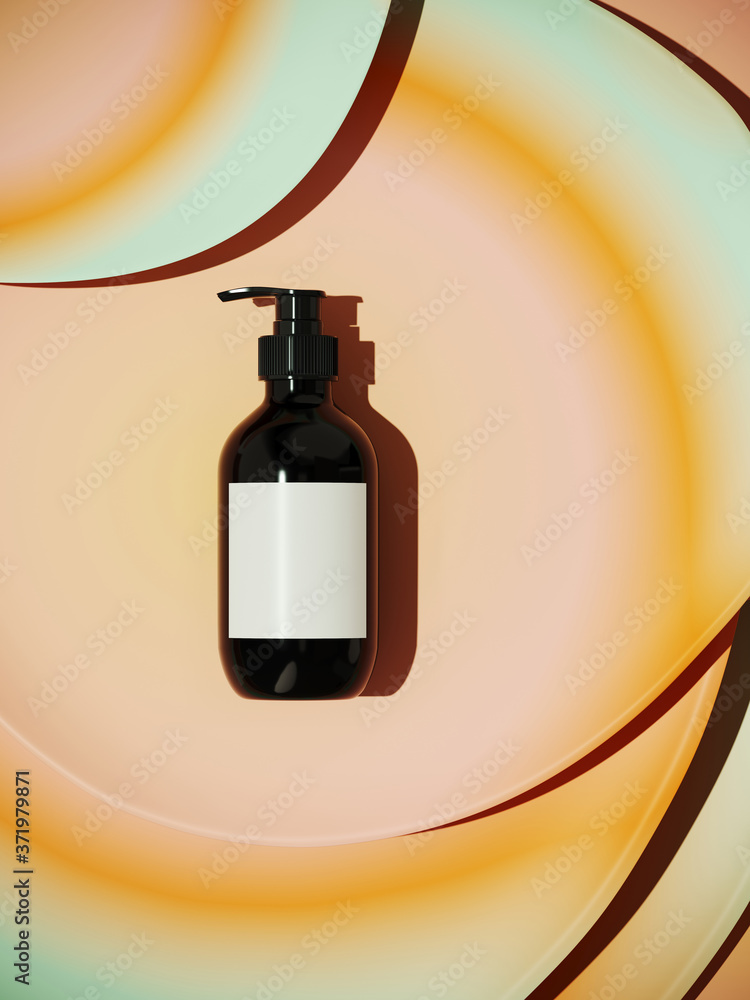 Poster minimal background for branding and product presentation. cosmetic bottle on gradient step circle ge