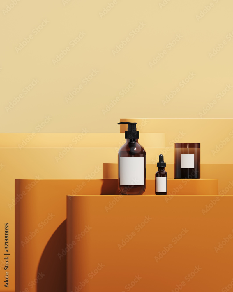 Poster minimal cosmetic background for product presentation. cosmetic bottle on gradient color podium with 