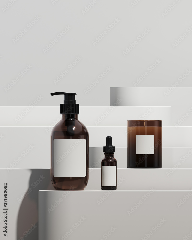 Poster minimal cosmetic background for product presentation. cosmetic bottle on gradient color podium with 