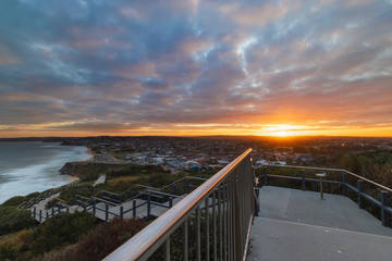 Cloudy sunset view at Anzac Memorial Walk, Newcastle, Australia.