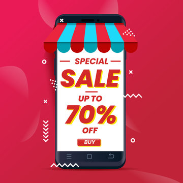 Special sale banner template promotion with smartphone. Digital marketing concept