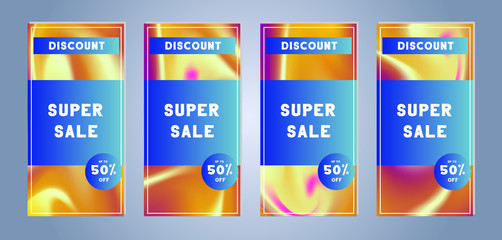 Web stories and discount banner. Gradient colorful template for discount and flash sales