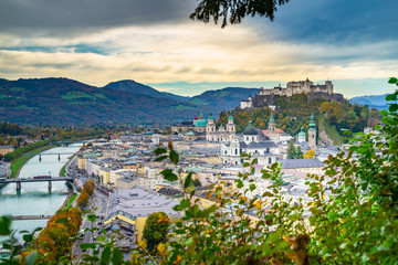 Wonderful view of the amazing mysterious historic Salzburg, Austria