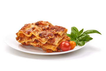 Lasagna, Traditional homemade italian dish, isolated on white background