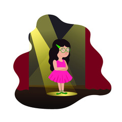 a hurt girl on stage. Vector illustration for your T-shirt card, cover or print. 