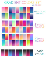 Gradient colors set. Textures for surfaces, backgrounds, templates and screens. Colorful swatches.