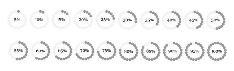 Set of circle percentage diagrams from 5 to 100 for web design vector illustration