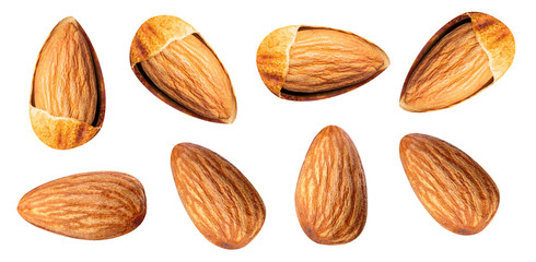 Almond nuts Mixed piece on white isolated with clipping path