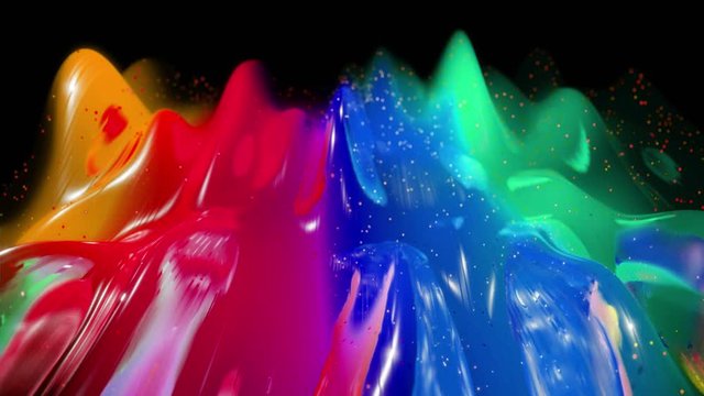 Abstract 3D festive background like surface of sweetness with beautiful waves run on very shiny, glossy surface with glow glitter, luminous sparkles, bright rainbow color gradient. 4k looped animation