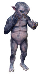 3D Rendering Blue Alien on White