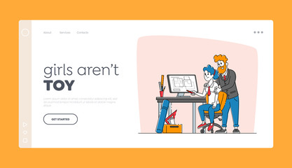 Harassment, Sexual Assault Landing Page Template. Character Put Hand on Woman Shoulder at Workplace. Lascivious Exaction