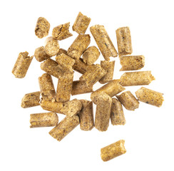 Brown wood pellets  isolated white background. natural pile of wood pellets. organic biofuels...