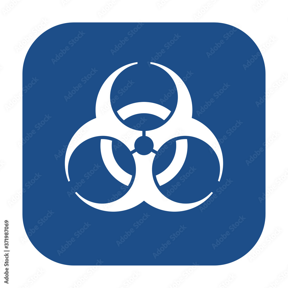 Poster blue rounded square biological hazard icon, button isolated on a white background. eps10 vector file