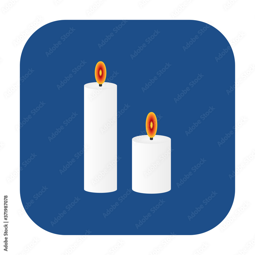 Poster blue rounded square burning candles icon, button isolated on a white background. eps10 vector file